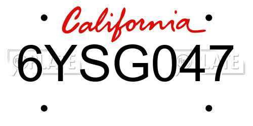 6YSG047 California License Plate