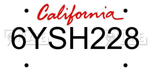 6YSH228 California License Plate