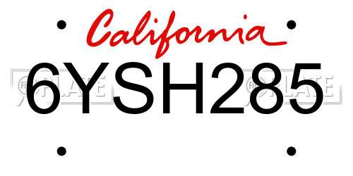 6YSH285 California License Plate