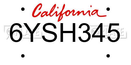 6YSH345 California License Plate