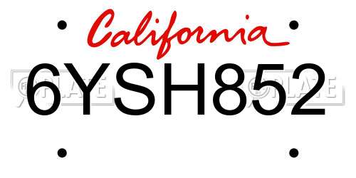6YSH852 California License Plate