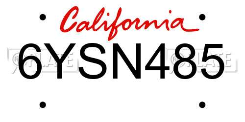 6YSN485 California License Plate