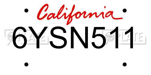 6YSN511 California License Plate