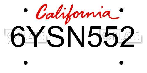6YSN552 California License Plate