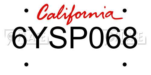 6YSP068 California License Plate
