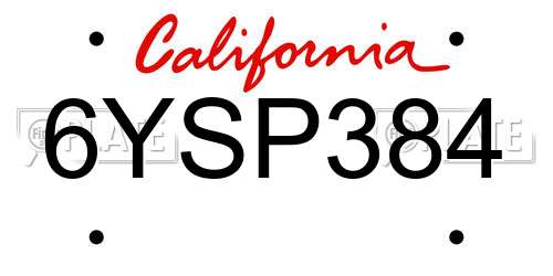 6YSP384 California License Plate