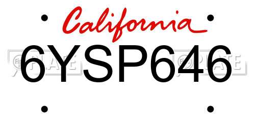6YSP646 California License Plate