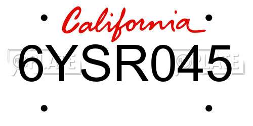 6YSR045 California License Plate
