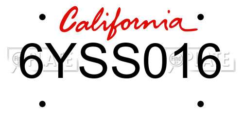 6YSS016 California License Plate