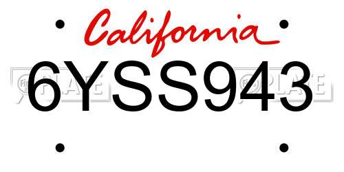 6YSS943 California License Plate
