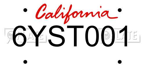 6YST001 California License Plate