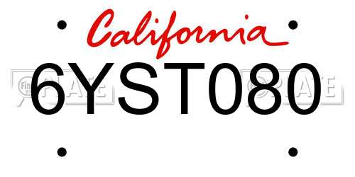6YST080 California License Plate