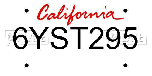 6YST295 California License Plate