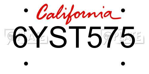6YST575 California License Plate