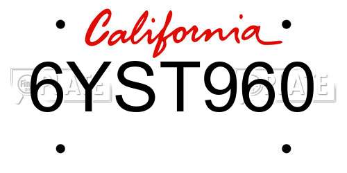 6YST960 California License Plate