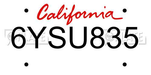 6YSU835 California License Plate