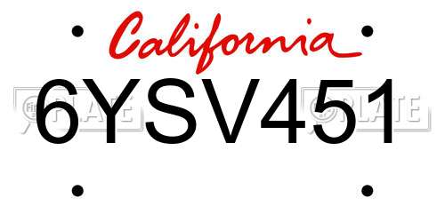 6YSV451 California License Plate