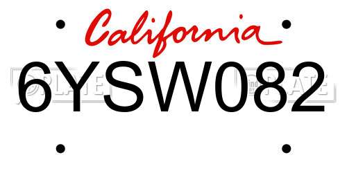 6YSW082 California License Plate