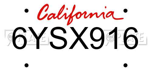 6YSX916 California License Plate
