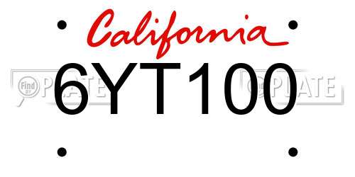 6YT100 California License Plate