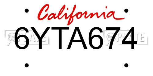 6YTA674 California License Plate