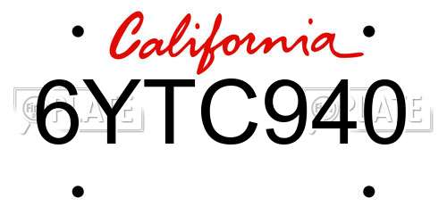 6YTC940 California License Plate