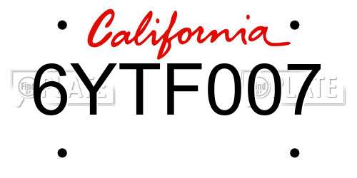 6YTF007 California License Plate