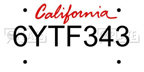 6YTF343 California License Plate