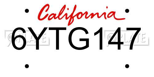 6YTG147 California License Plate