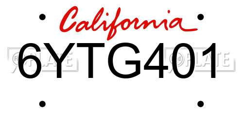 6YTG401 California License Plate