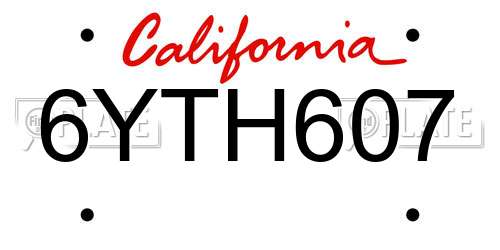 6YTH607 California License Plate