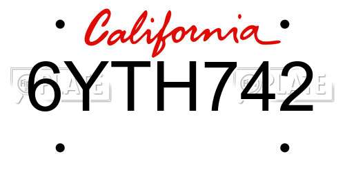 6YTH742 California License Plate