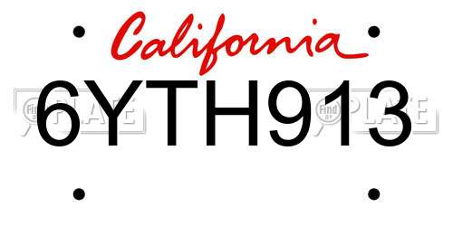 6YTH913 California License Plate