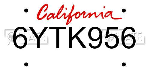 6YTK956 California License Plate