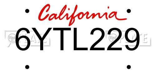 6YTL229 California License Plate
