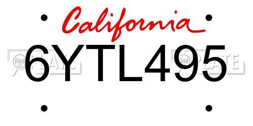 6YTL495 California License Plate