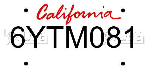 6YTM081 California License Plate