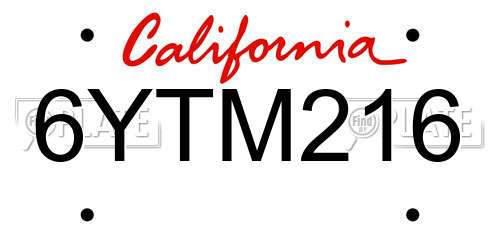6YTM216 California License Plate