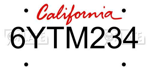 6YTM234 California License Plate