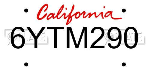 6YTM290 California License Plate
