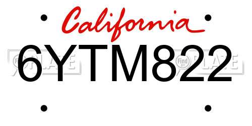 6YTM822 California License Plate