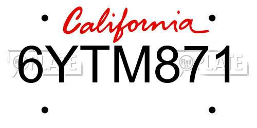 6YTM871 California License Plate