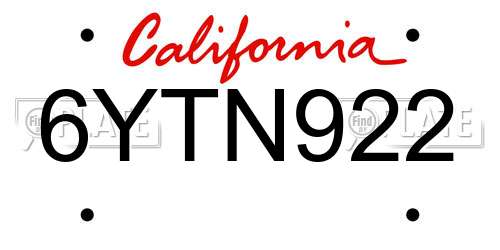 6YTN922 California License Plate