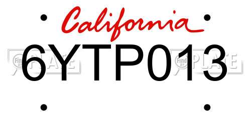 6YTP013 California License Plate