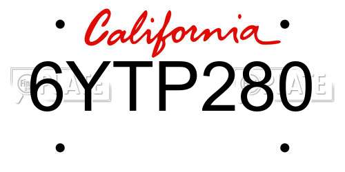 6YTP280 California License Plate