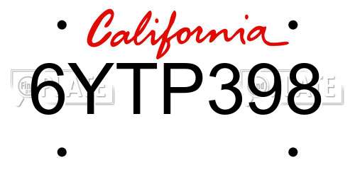 6YTP398 California License Plate