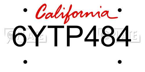 6YTP484 California License Plate