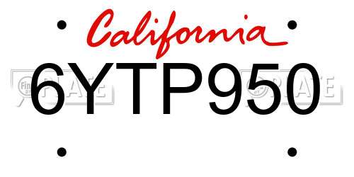 6YTP950 California License Plate