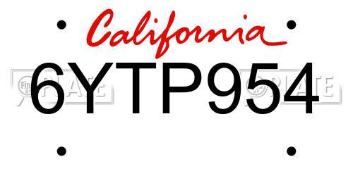6YTP954 California License Plate