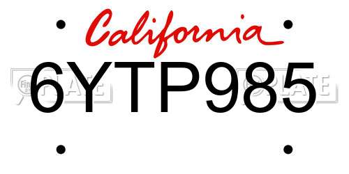6YTP985 California License Plate